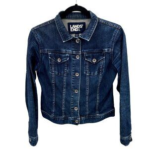 Lands End Womens Classic Blue Jean Cotton Blend Denim Jacket  XS